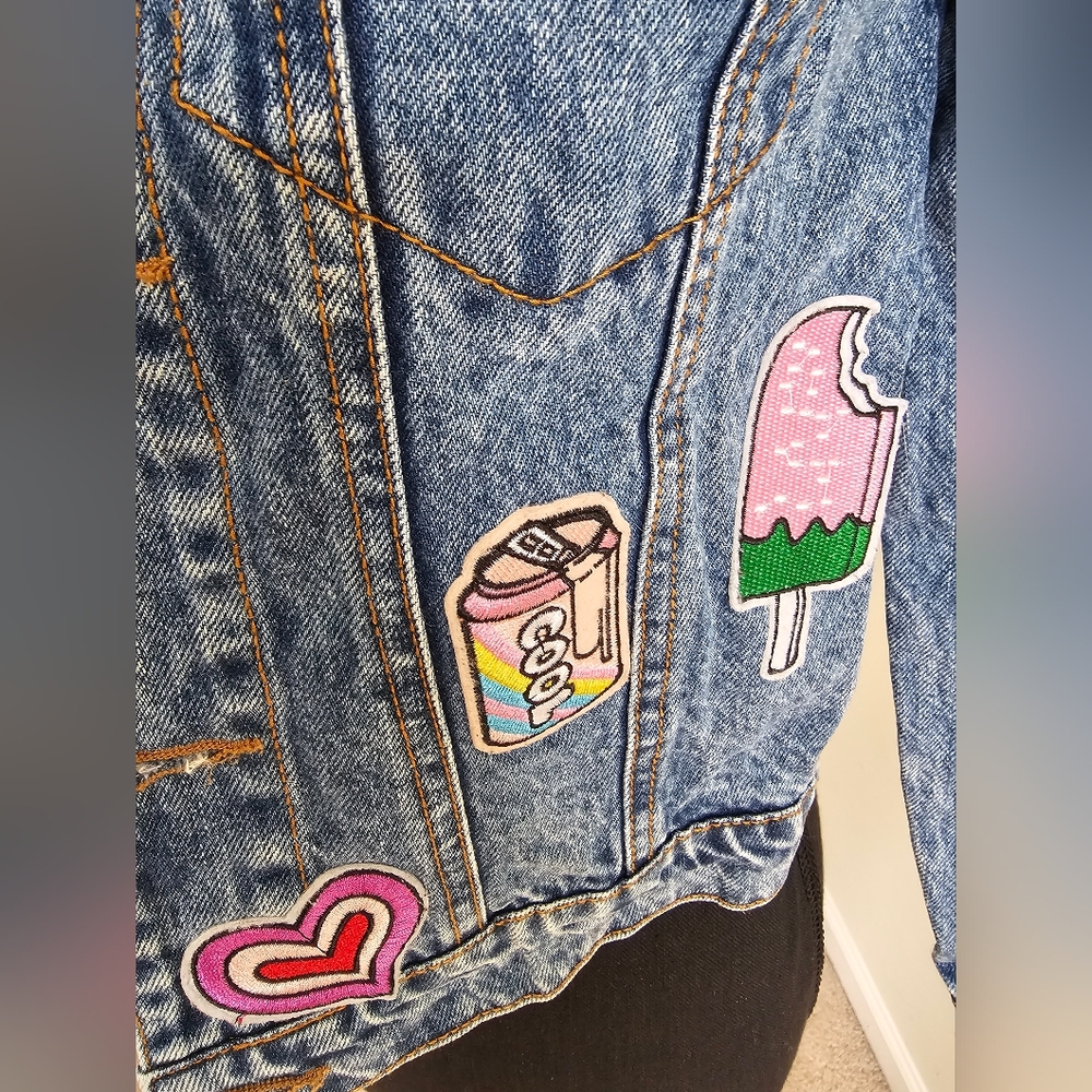 Lola + The Kids - All About The Patch Crop Denim Jacket - Girls Sz 14 - Picture 6 of 9